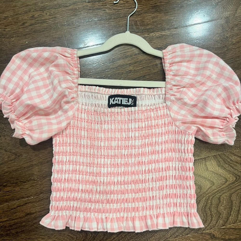 Katie Pink Gingham Puff Sleeve Marlee Top